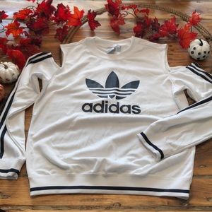 Adidas cold shoulder white trefoil sweatshirt